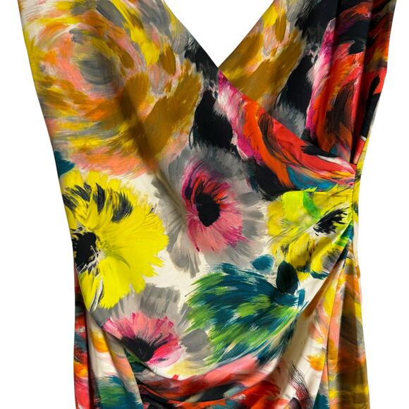Fuzzi Watercolor Multi Floral Print Ruched Faux Wrap Cocktail Dress Size Medium - Picture 5 of 8